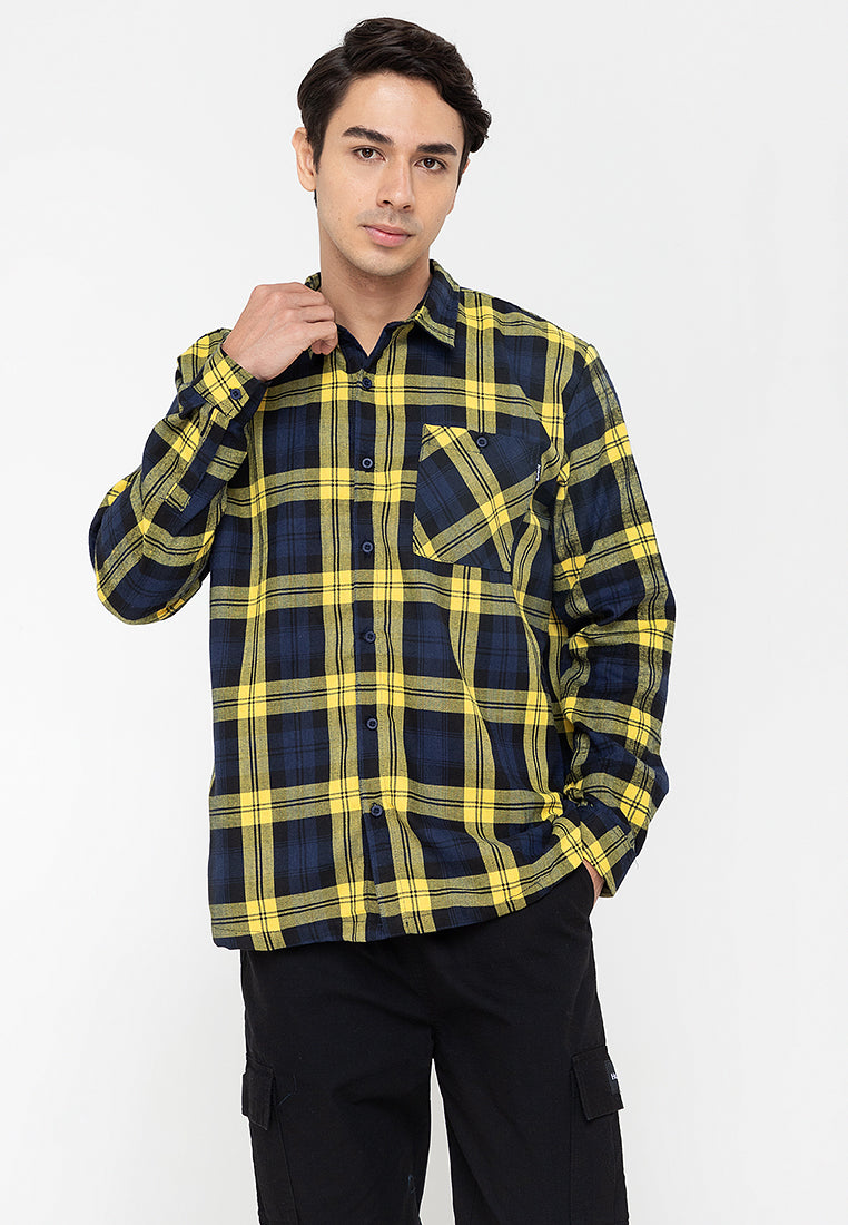 Men's Yellow Checkered Long Sleeve Polo