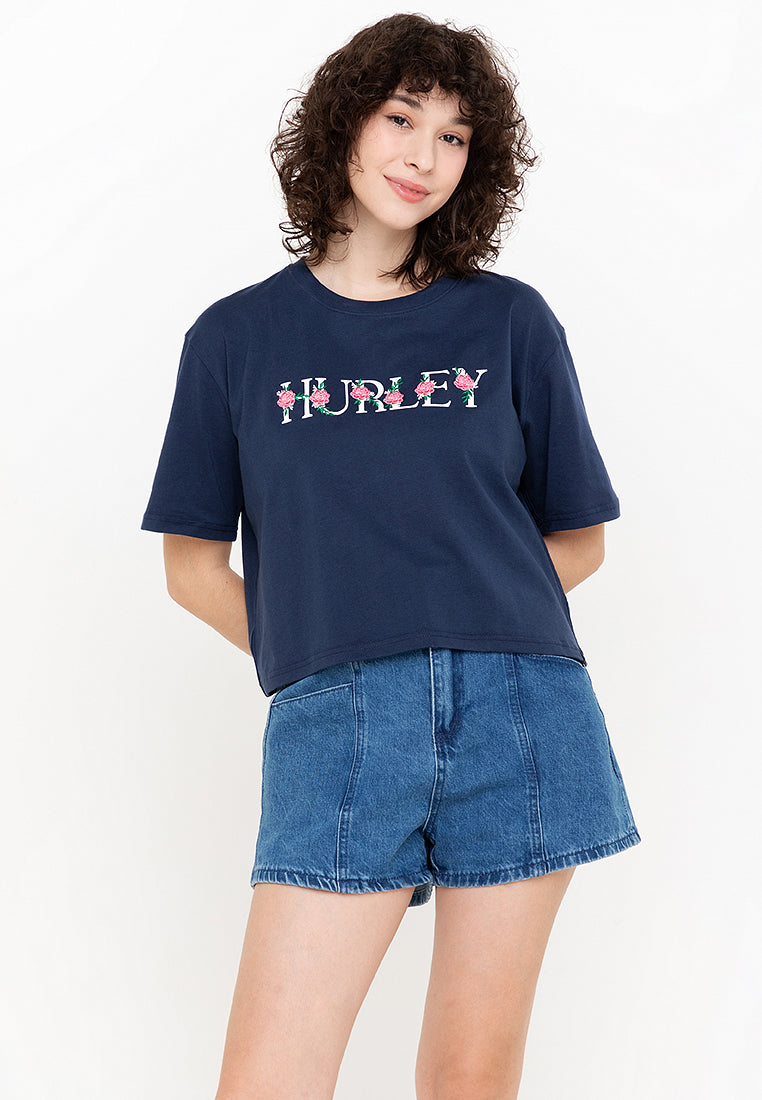 Ladies Hurley Black Iris Boxy Logo Tee