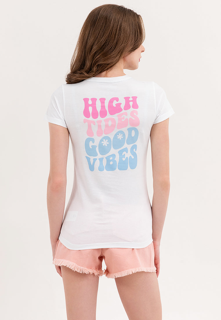 High Tides Good Vibes Ladies Off White Graphic Tee