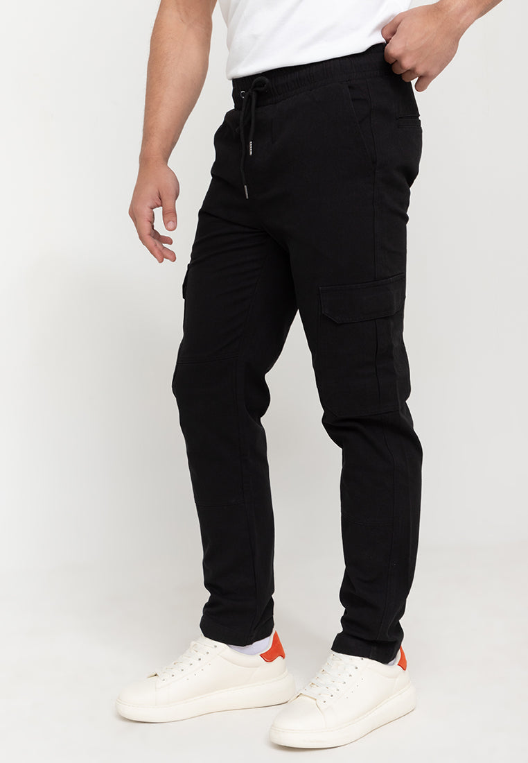 Men's Black Twill Cargo Pants